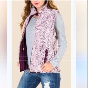 Green tea, purple and white sherpa zip up vest